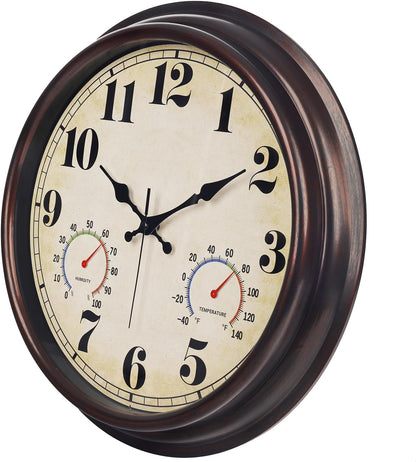 JENLYSTIME 12 Inch Indoor/Outdoor Retro Waterproof Wall Clock with Thermometer Silent Round Quartz Battery Operated Easy to Read Decorative for Kitchen Patio,Bathroom,Deck,Porch,Pool(Blue)
