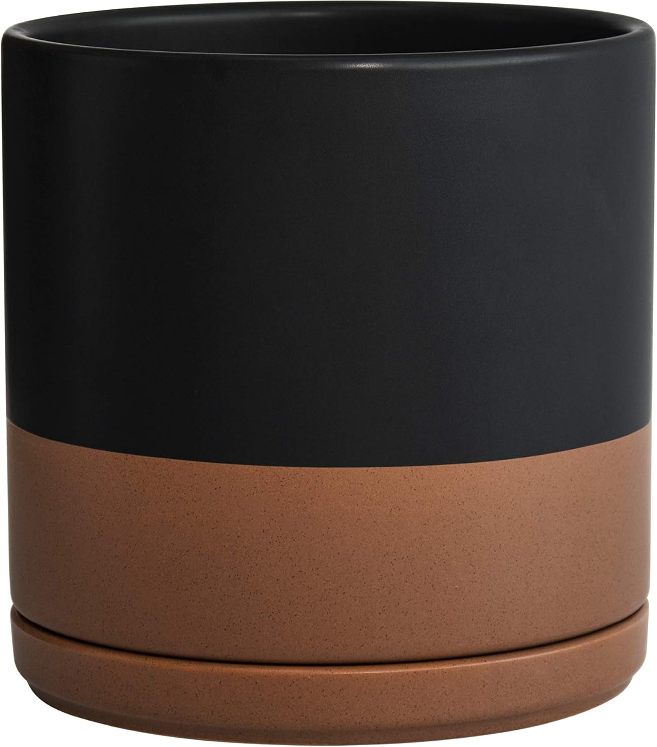D'vine Dev 6.5 Inch Ceramic Planter Pot with Drainage Hole and Saucer, Indoor Cylinder Round Planter Pot, Olive, 94-O-C-J