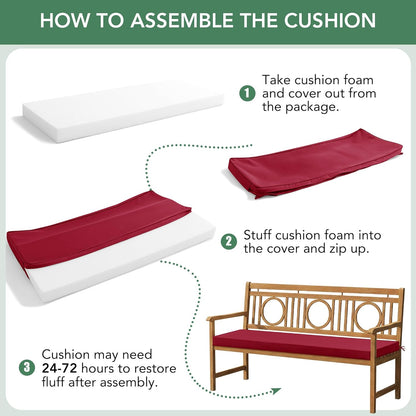 Summsun Outdoor Bench Cushion: Waterproof and Fade Resistant Patio Furniture Cushions - Non-Slip Bench Pad Cushion with Removable Cover for Garden Swing Porch Sofa Settee, 48 x 18 x 3 Inch, Black