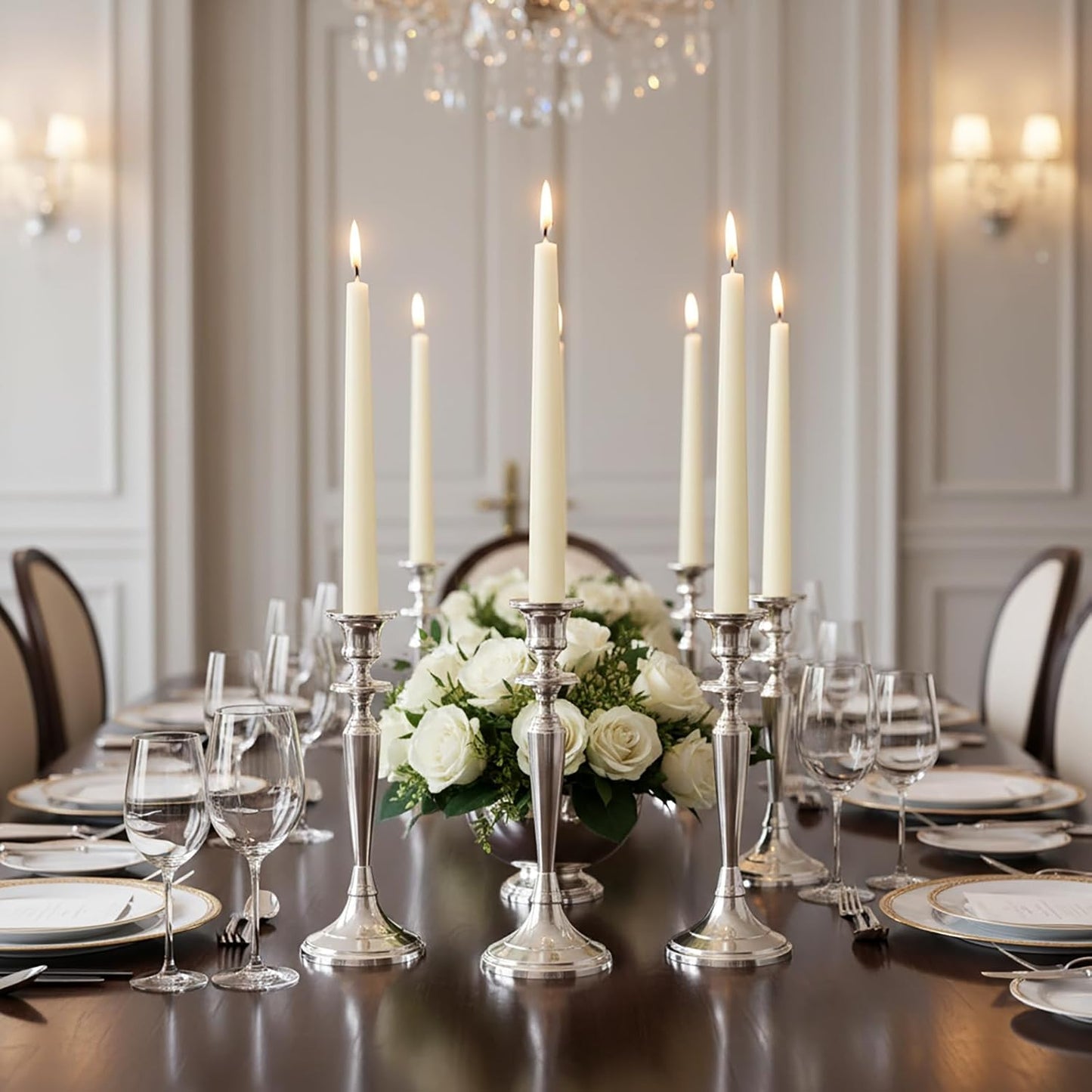 OSHINE Ivory 10 Inch Taper Candles - 12 Pack Long Taper Candle Dripless Unscented Smokeless & Emergency 7-8 Hours Long Burning Tall Candlesticks Ideal for Weddings, Dinner Party, Easter