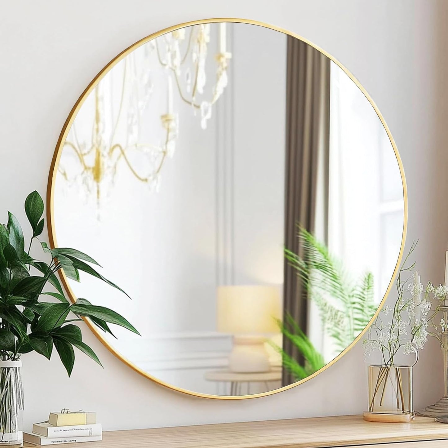 Sunniry Black Round Mirror, Round Mirror 24 inch, Black Circle Mirrors Matte Metal Frame, Wall Mounted Mirrors for Living Room, Bathroom, Wall, Entryway.