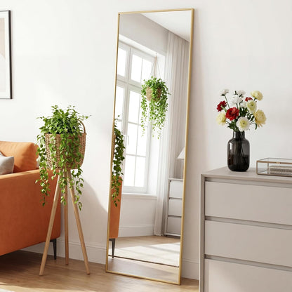 DUMOS Full Length Mirror 64"x21" Full Body Floor Mirror for Bedroom or Cloakroom, Can Stand Alone, Hang or Lean Against Wall, Tall Wall Mirror with Stand, Black