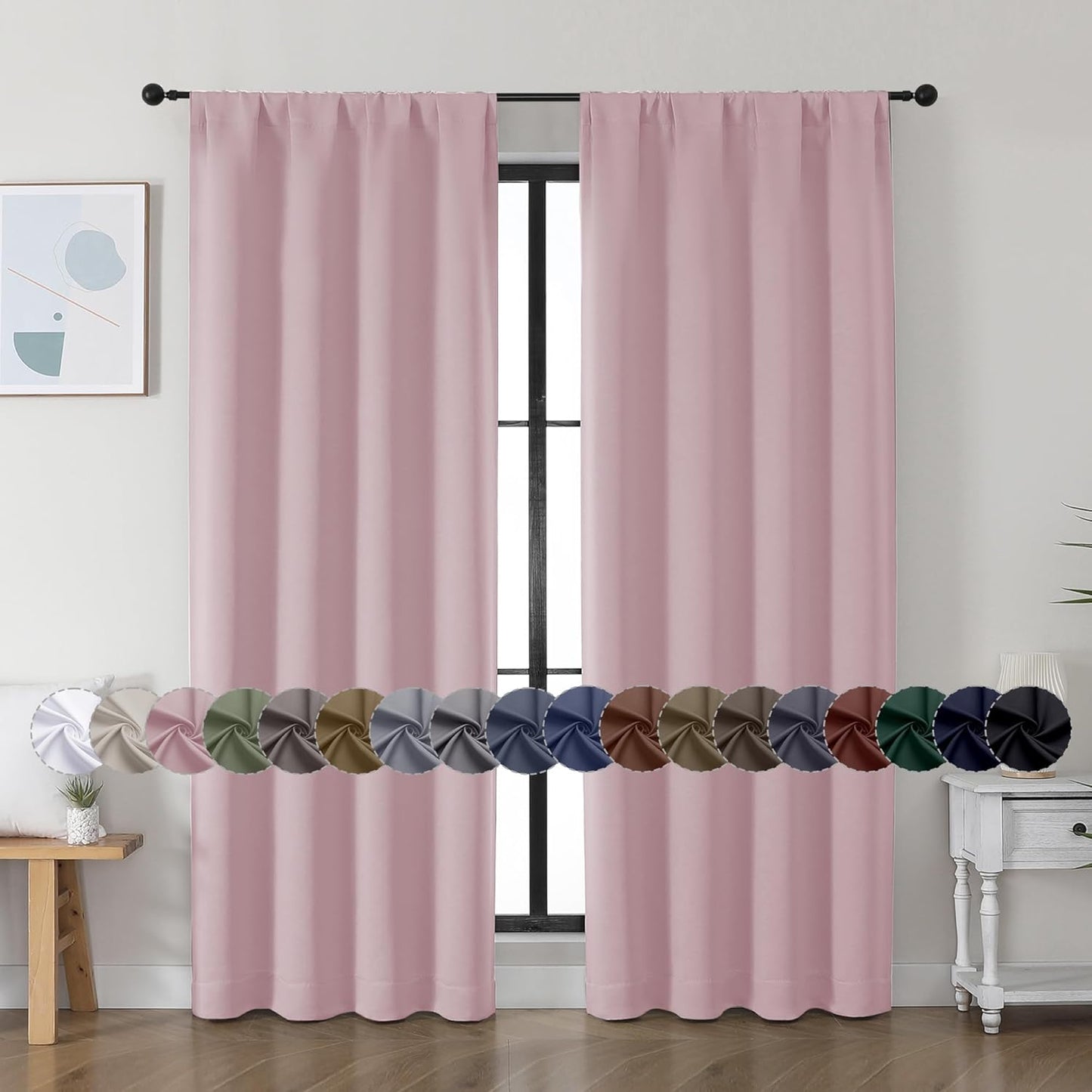 Simplebrand Ava Sage Green Blackout Curtains for Bedroom 63 Inch Length 2 Panels Set, Solid Thermal Insulated Energy Saving Rod Pocket Window Treatment Curtains Blackout Drapes, W40 x L63 Inch, Sage - Colors A