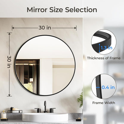 USHOWER Bathroom Mirrors for Over Sink, 36 Inch Circle Mirror with Metal Frame, Black Wall Mirror for Vanity, Entryway, Living Room, Hallway and Bedroom Decor