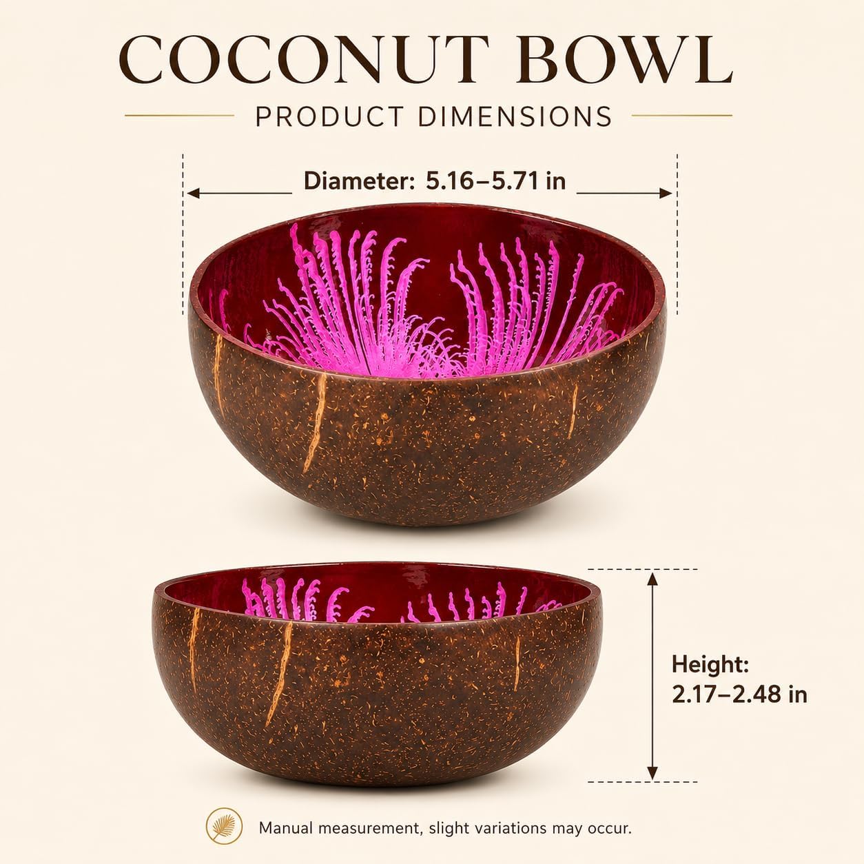 ChezMax Natural Coconut Bowl with Mother of Pearl Inlays - Key Bowl & Fruit Snack Holder (Blue-Gold)