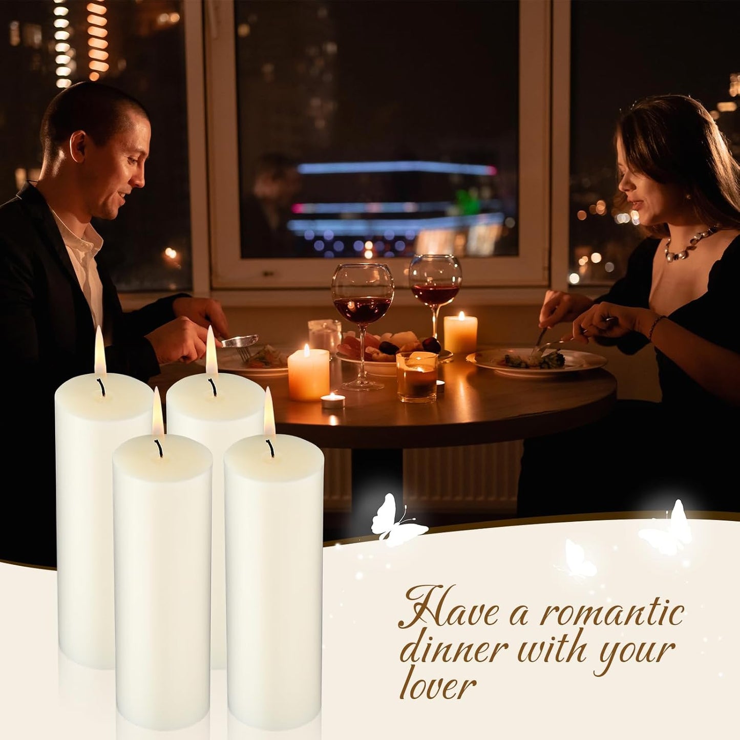 Lounsweer 12 Pack Ivory Pillar Candles Bulk Large Unscented Paraffin Wax Long Lasting Candles Clean Burning Supplies for Home Decor Wedding Party Dinner Bath Spa(2 x 8 Inch)