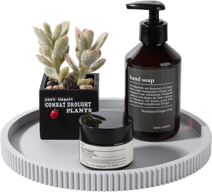 Silicone Bathroom Tray Round Kitchen Counter Organizer Decorative Vanity Accessories Coffee Table Decor for Perfume, Candle, Soap Dish, 9 Inch, Black