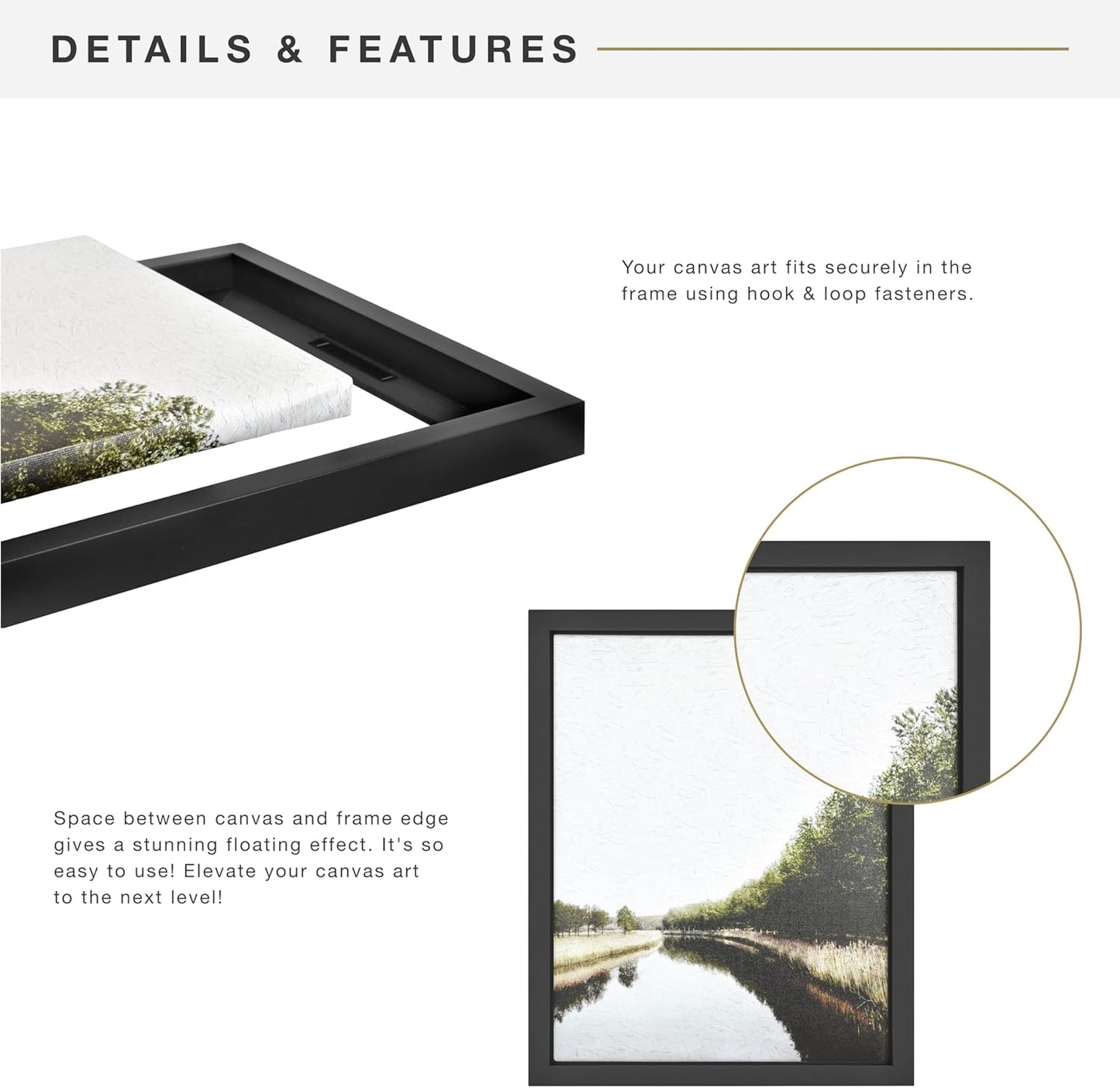 MCS Canvas Float Frames 8x10 Frame, Black Frame for Finished Canvases, Vertical & Horizontal Wall Hanging Frame with Adhesive for Canvas Paintings (1-Pack)