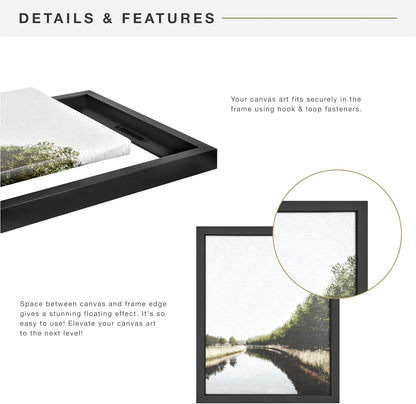 MCS Canvas Float Frames 8x10 Frame, Black Frame for Finished Canvases, Vertical & Horizontal Wall Hanging Frame with Adhesive for Canvas Paintings (1-Pack)
