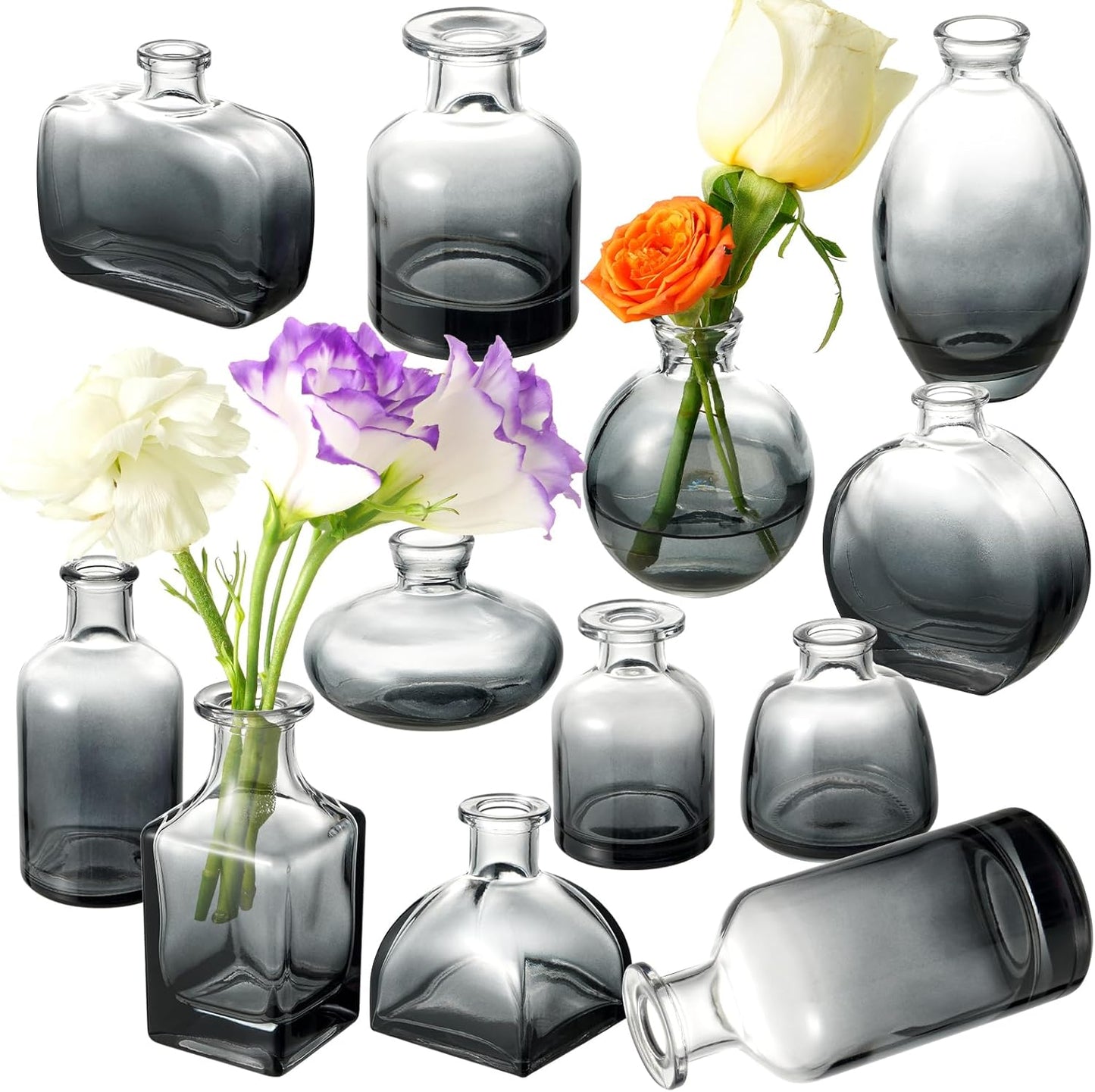 Bud Vases Set of 12, Clear Glass Bud Vase in Bulk, Small Vases for Centerpiece Mini Modern Flower Vase Transparent, Wedding Party Table Home Decor