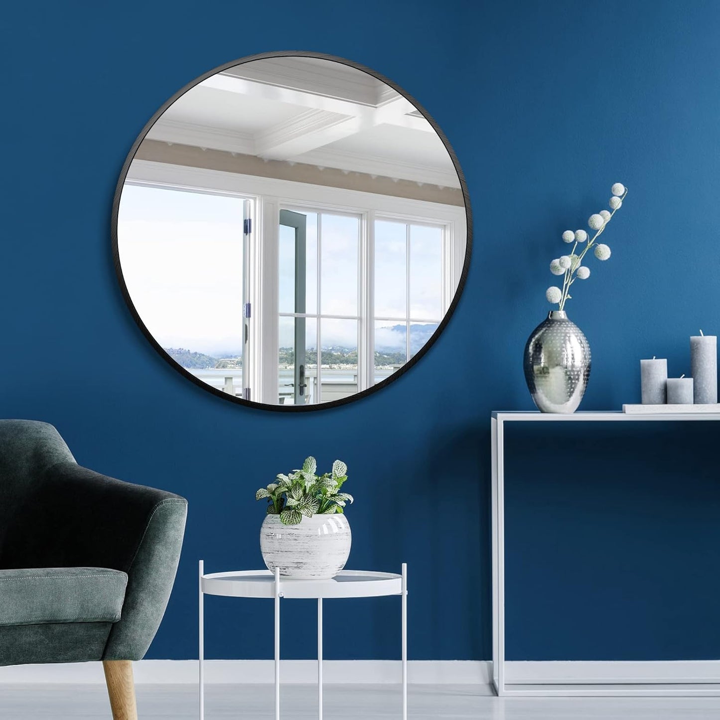 Itrue 12 Inch Small Round Decorative Wall Mirror, HD Silver-Coated Glass with Brushed Black Metal Frame, Minimalist Modern Accent Mirror for Vanity, Narrow Walls, Bathroom, Bedroom & Entryway