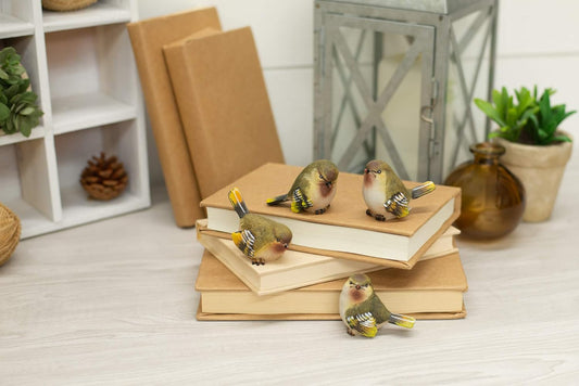 RAZ Imports Striped Wing Bird 2.5 x 2.25 inch Resin Decorative Tabletop Figurine Set of 4, Sage Green