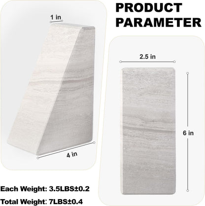 Karibiber Travertine Bookends for Heavy Books, Marble Decorative Bookends for Shelves, Heavy-Duty Stone Book Ends for Hardback Book & Cookbooks, Unique Book Stopper & Holder, Travertino Italy