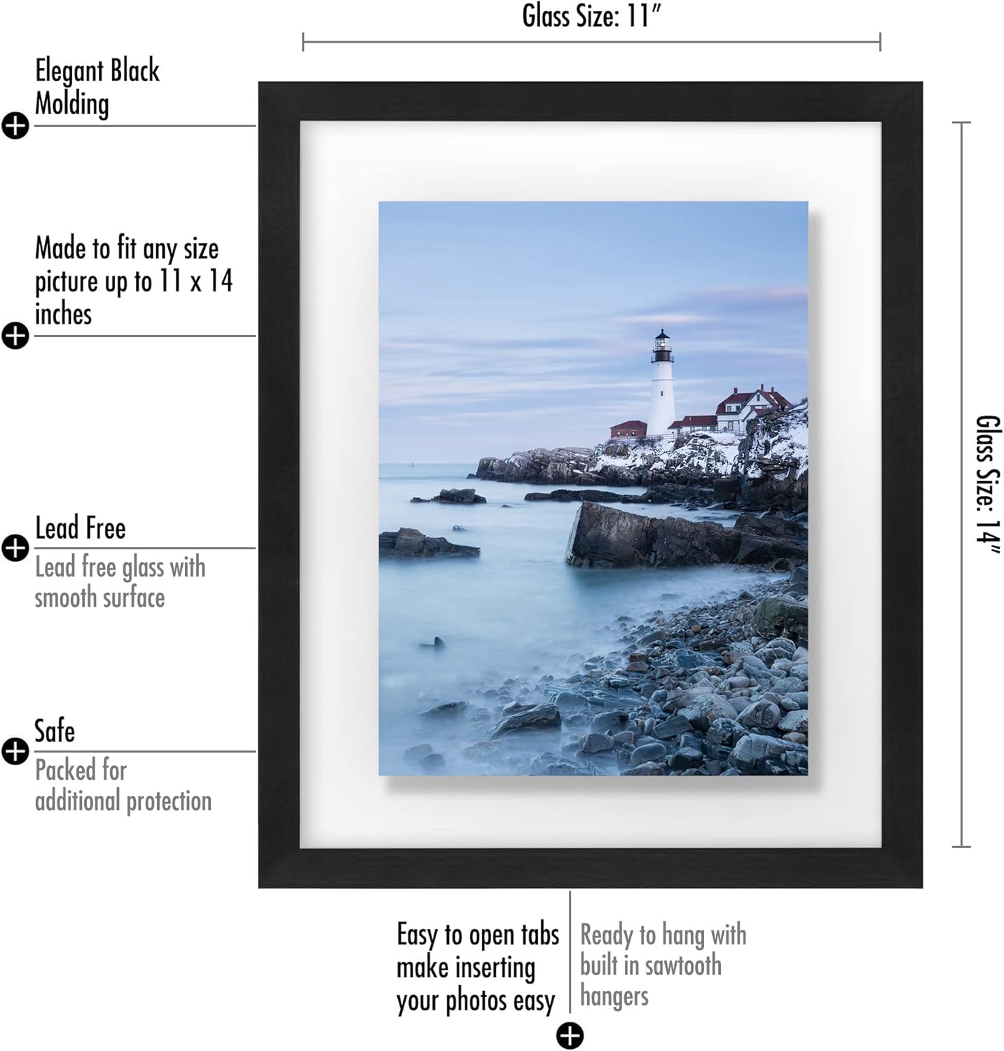 Americanflat 8.5x11 Floating Picture Frame with Polished Crystal-Clear Glass - Set of 2 - Use as 5x7 Frame or Display 4x6 Photo - Signature Float Collection - Photo Frames for Wall Display - Black