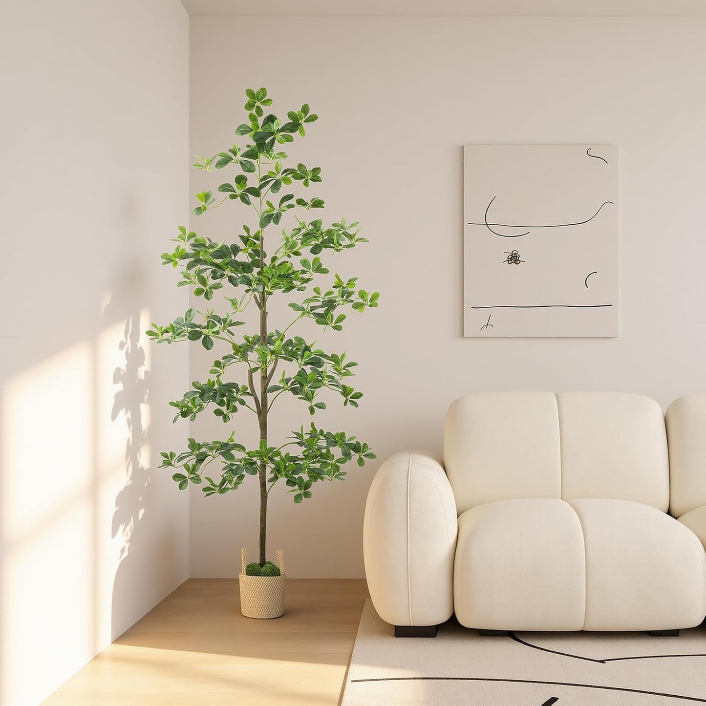 Caxchiling Faux Eucalyptus Tree 6FT, Artificial Potted Tree for Indoor Outdoor, Fake Floor Plants with Natural Wood Trunk, Home Office Living Room Bedroom Decor