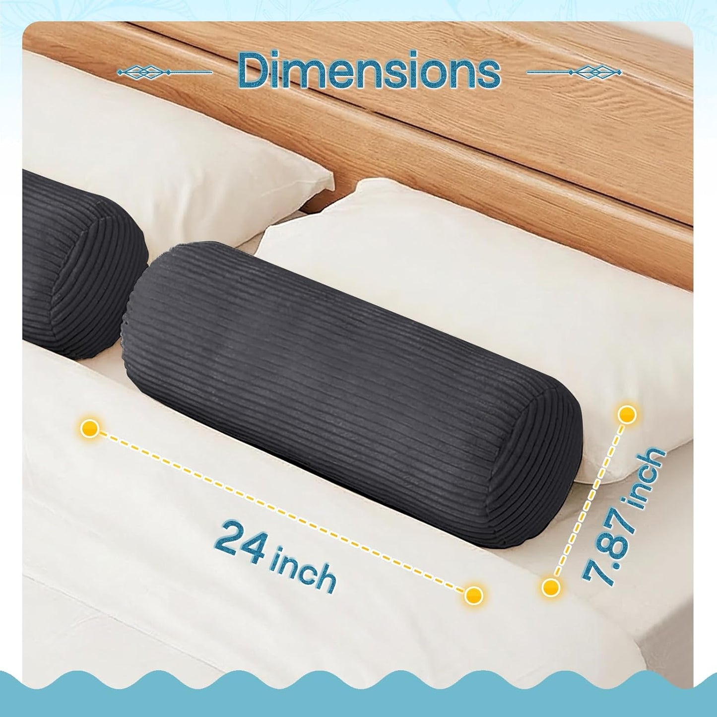1 MIDDLE ONE Body Pillow, Memory Foam Body Pillows for Adults Sleeping, Decorative Bolster Pillow for Bed & Couch, Long Cylinder Tube Round Pillow, 24x7.87 Inches, Set of 2 (Light Grey)