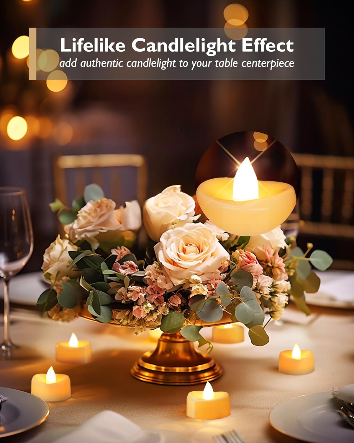 merrynights LED Candles, Tea Lights Candles Battery Operated Bulk, 50-Pack Long-Lasting 200 Hours Flameless Tealight Candles, Realistic Tea Lights for Christmas Halloween Wedding, 1.5'' D X 1.25'' H