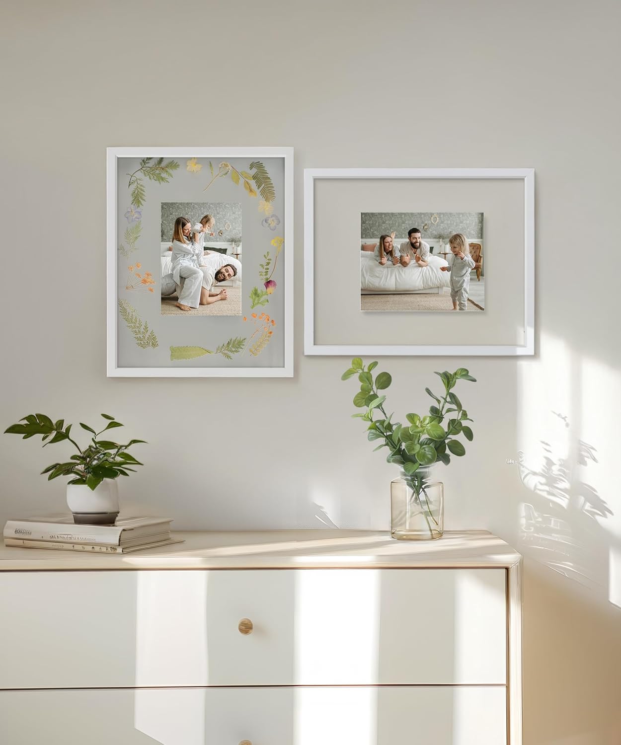 Sonefreiy Floating Picture Frames 8x10 Set of 2, Wooden Photo Frame Double Glass Pressed Flower Frames 5x7 Wall and Tabletop Display Mothers Day Gift for Family Friends Wedding