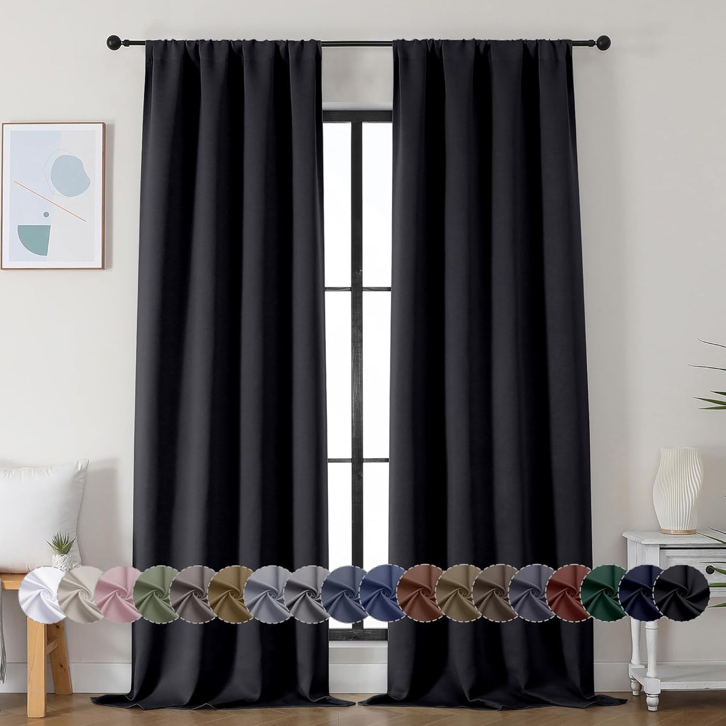 Simplebrand Ava Sage Green Blackout Curtains for Bedroom 63 Inch Length 2 Panels Set, Solid Thermal Insulated Energy Saving Rod Pocket Window Treatment Curtains Blackout Drapes, W40 x L63 Inch, Sage - Colors C