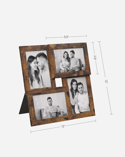 SONGMICS Collage Picture Frames, 4x6 for Wall Decor, Multi Family Photo for Gallery Decor, Hanging Display, Set of 4, Ink Black URPF25BK