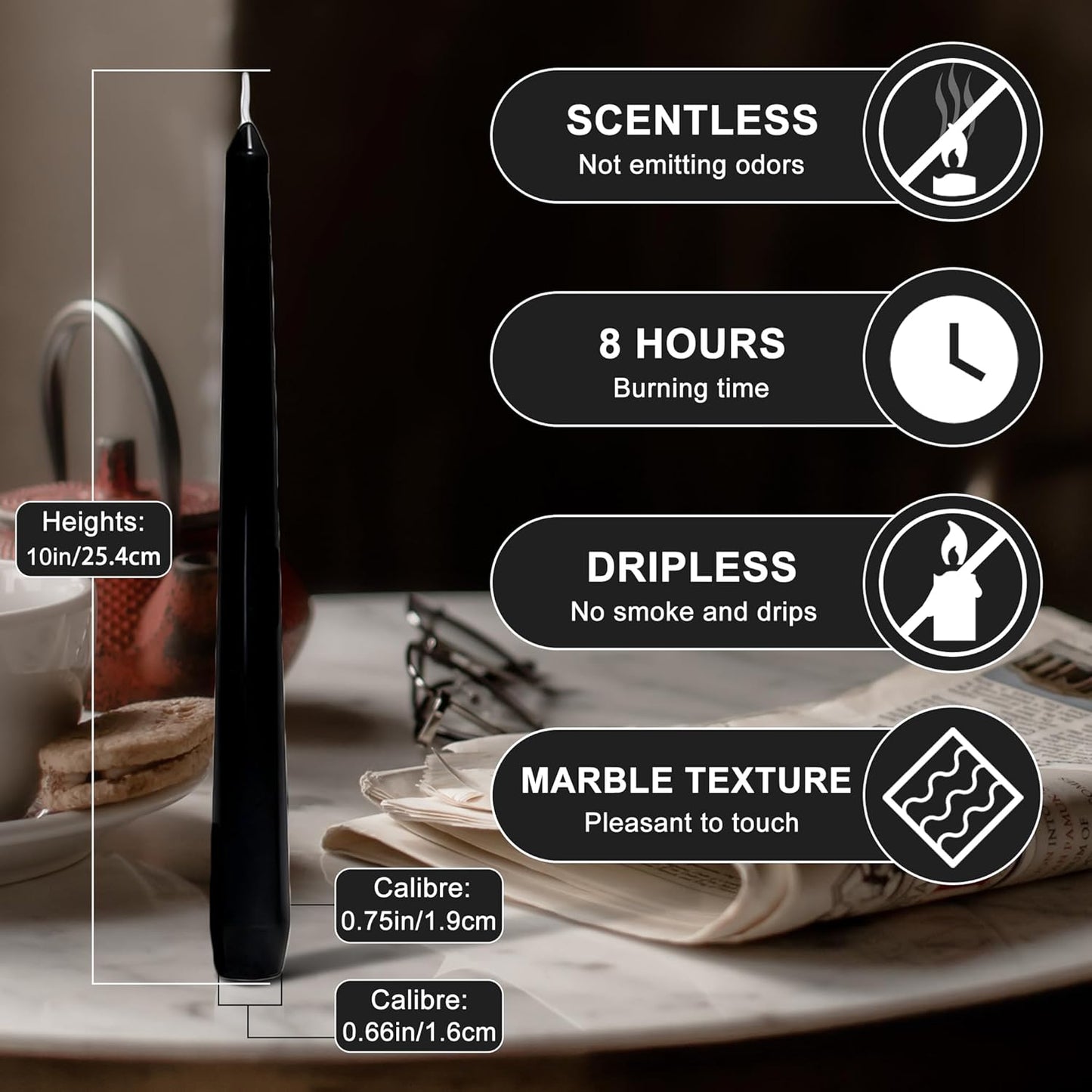 4 Pack White Taper Candles丨Taper Candles 10 Inch Dripless丨Unscented & Smokeless Candlesticks Bulk丨7-8 Hours Long Burning Tall Candles丨Ideal for Christmas Weddings Parties Dinner