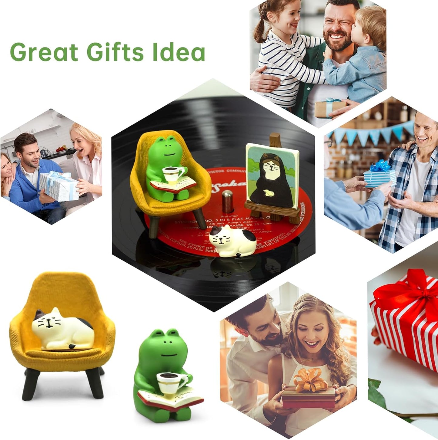 RAQWI Cute Mini Frog and Cat Figurine for Office, Home Decoration Perfect Cute Frog and Cat Gift