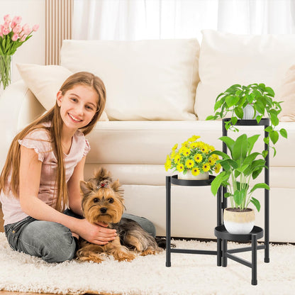 iDavosic.ly Plant Stand Indoor Outdoor, 5 Tier Corner Metal Flower Display Holder Shelf, Folding Tall Orchid Rack for Patio Balcony Porch Garden Living Room House, Black