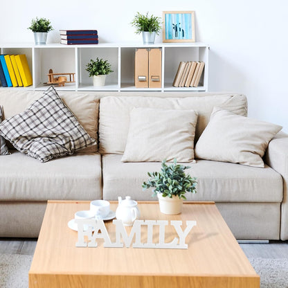 Wonderjune Wooden Home Wall Decor Sign Rustic Family Room Table Decoration Family Letter Signs for Pantry Kitchen Living Room Bedroom Shelf Mantel Fireplace Tables Centerpiece(White)
