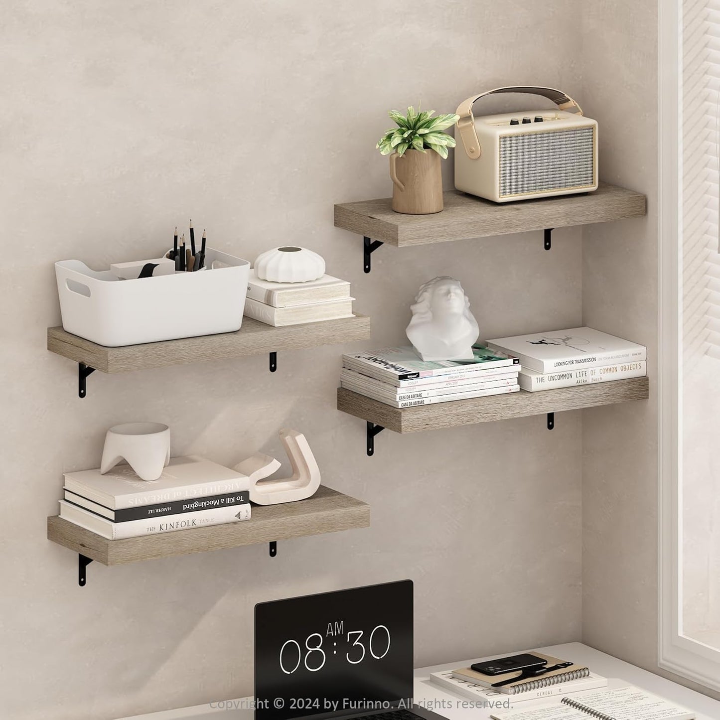 Furinno Rossi 5-Tier Wall Mount Floating Radial Corner Shelf, White