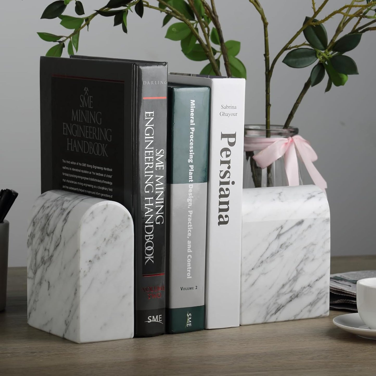 Koville African Natural Marble Bookends for Shelves, Non-Slip Book Ends, 13LBS Ultra Heavy Duty Marble Book Holder Organizer, Apartment Decor for Movies/CD/Video Games(Namib Fantasy)