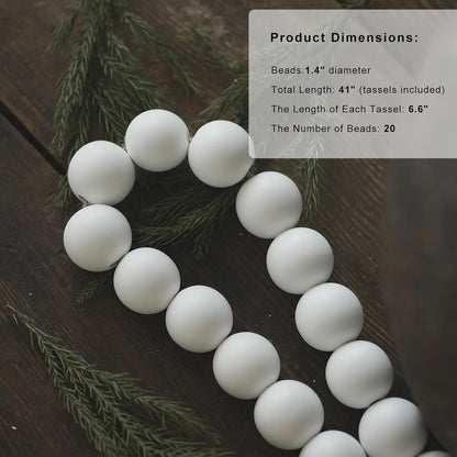 Extra Large Wood Bead Garland with 1.4" Diameter Wood Beads, Wooden Beads Garland with Tassels, Decorative Beads Home Decor, Farmhouse Beads Decor (Natural, 50 Inches)