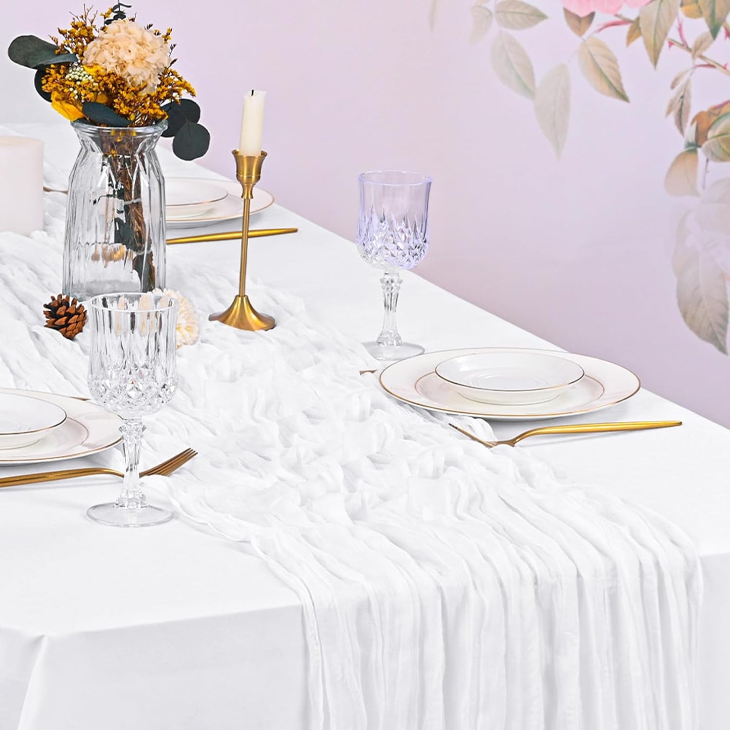 10 Pack Beige Cheesecloth Table Runner 17x108 Inch Boho Gauze Cheese Cloth Table Runners for Wedding Party Baby Shower Birthday Home Decor