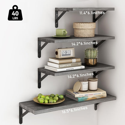 YGEOMER Floating Shelves for Wall, Different Sizes Dark Carbonized Brown Wall Shelves for Living Room, Bathroom, Bedroom, Kitchen, Home Decor (Set of 4)