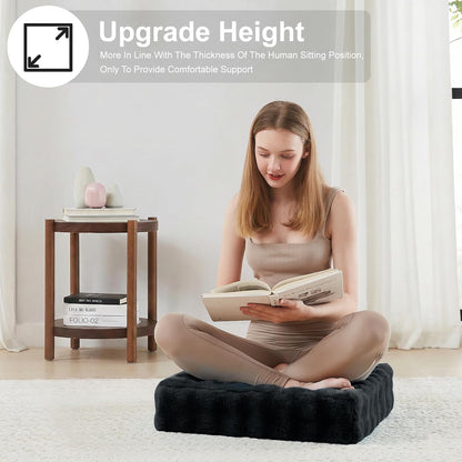 JKMAX 2 Pcs High Density Foam Floor Pillow - Upgraded Large Pillows Seating for Adults - Outdoor Floor Cushion with Soft Tufted Cover - Yoga Pillows for Sitting On Floor - 22 Inch Light Gray