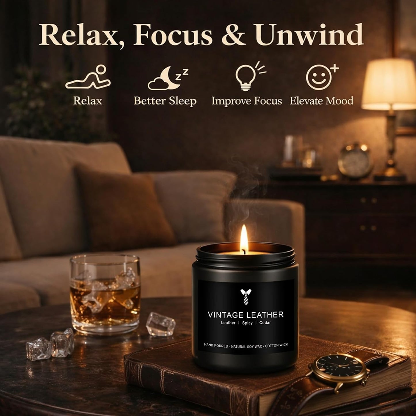 Candles for Men Gift Set, 4 Pack Masculine Scented Soy Candles for Men, Leather, Smoke, Oak & Lavender Scents, Aromatherapy Candle Gift Set for Dad, Husband, Boyfriend, Birthday & Father’s Day Gifts