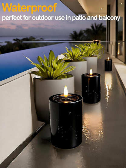 Gmnee 3"x4" Outdoor Waterproof Flameless Candles with Remote and Timers, LED Candles, Battery Operated Candles, Electric Fake Pillar Candles for Patio, Porch, and Lanterns Decor (Ivory, Plastic)