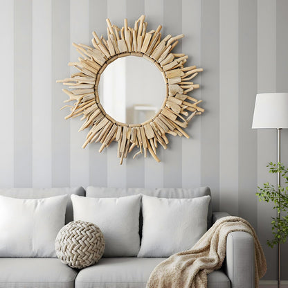 Vercraft 24 Inch Large Driftwood Wall Mirror Decorative Boho Sunburst, Rustic Natural Wood Coastal Farmhouse Wall Decor Frame for Entryway Bathroom, Living Room, Housewarming Gift