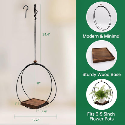 Hanging Planter for Indoor Plants, Black Plant Hanger Indoor with Sturdy Wood Base, Modern Boho Macrame Plant Hanger for 3-5.5 Inch Pot, Hanging Wall Ceiling Window Home Decor (Pots Not Included)