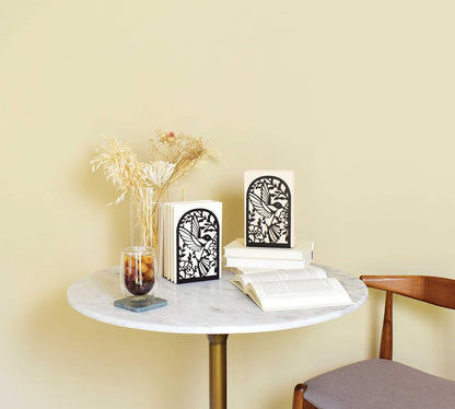 CNK Premium BookEnds - Heavy Duty Metal Book Stoppers for Home Office, Decorative Book Shelf Holders (Hummingbird Black)