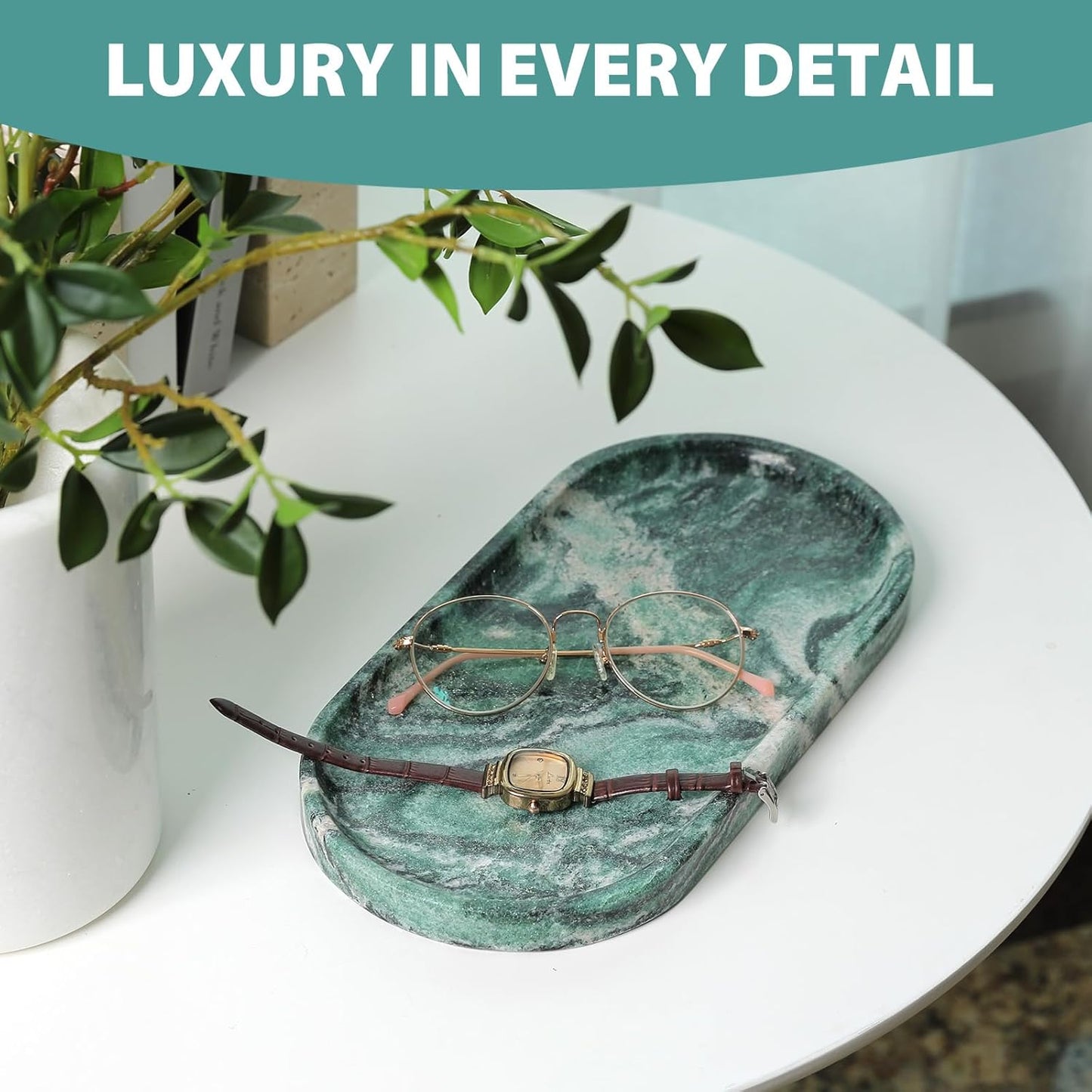 Koville Italian Travertine Tray, 12"x6" Vanity Decorative Marble Tray for Countertop, Catchall Tray for Perfume, Candles, Jewelry Dish Tray