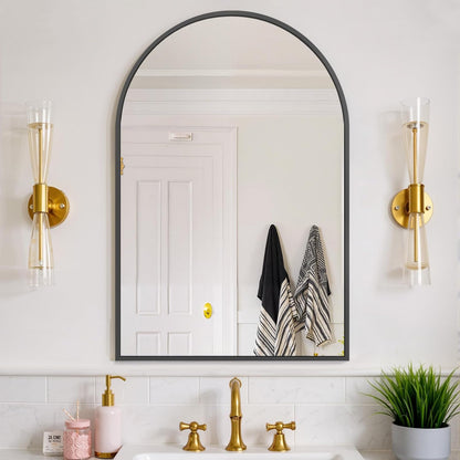 Bathroom Mirror for Wall, 24 Inch Round Mirror, Matte Black Metal Framed Circle Vanity Mirror for Bathroom Bedroom Living Room Entryway, Anti-Rust, Tempered Glass, Hanging or Leaning