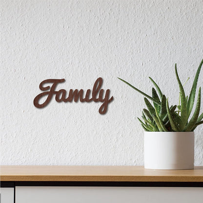 CREATCABIN Cutout Sign Family Letter Wooden Wall Art Decor Wood Word Sculpture Signs Rustic Farmhouse for Housewarming Home Front Door Entryway Wall Decoration, Brown, 11.9 x 5.5inch