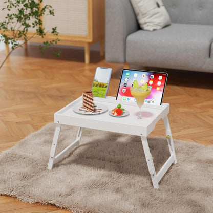 Bed Tray Table with Handles Folding Legs,Bamboo Breakfast Food Tray with Media Slot,Use As Platter,Laptop Desk,Snack,TV Tray Kitchen Serving Tray Black Large