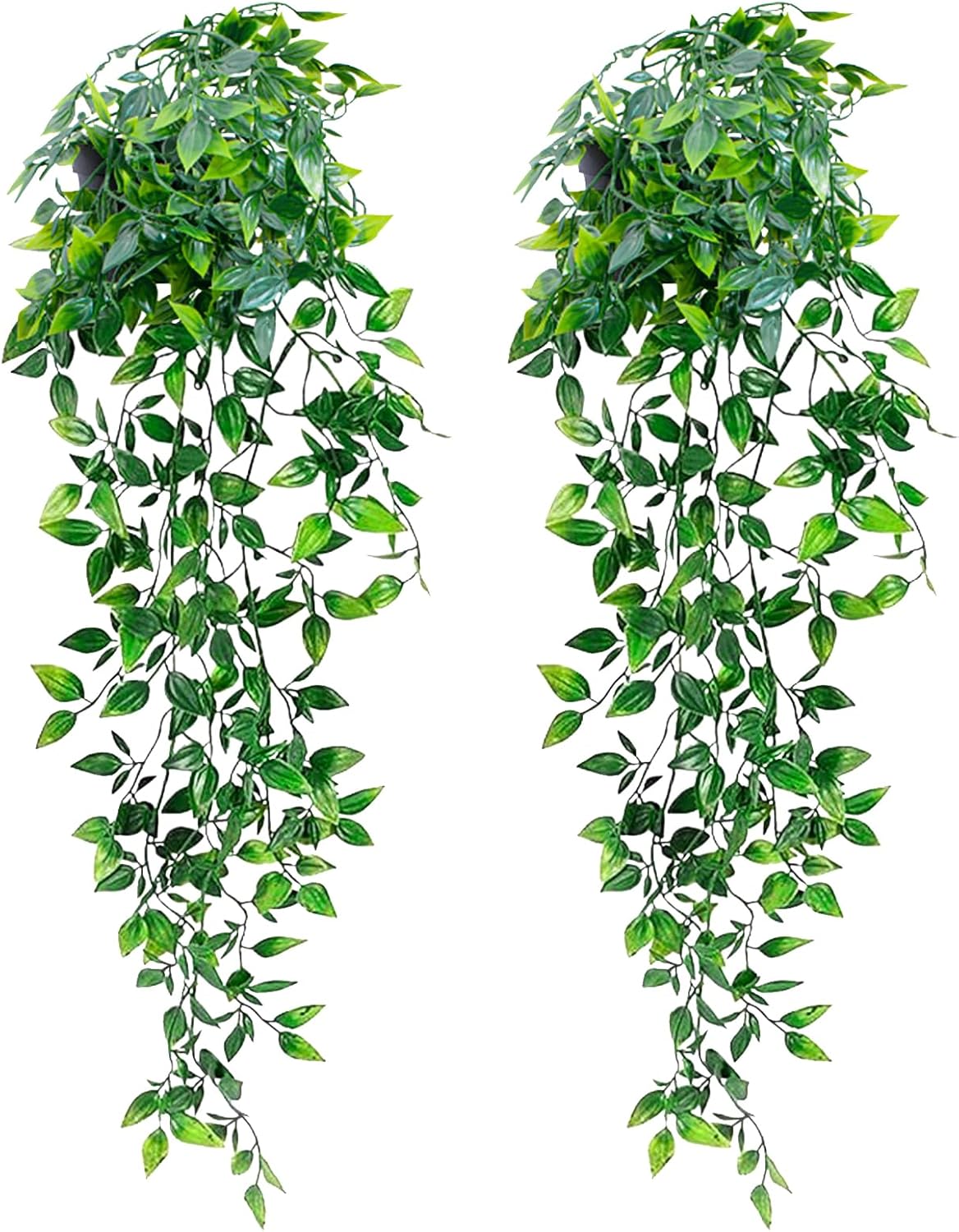 LOYWREE Fake Plants Indoor Artificial String of Pearls Plant in Black Pots, Realistic Green Faux Succulent Hanging Plants for Shelf Decor Desk Home Garden Decorations