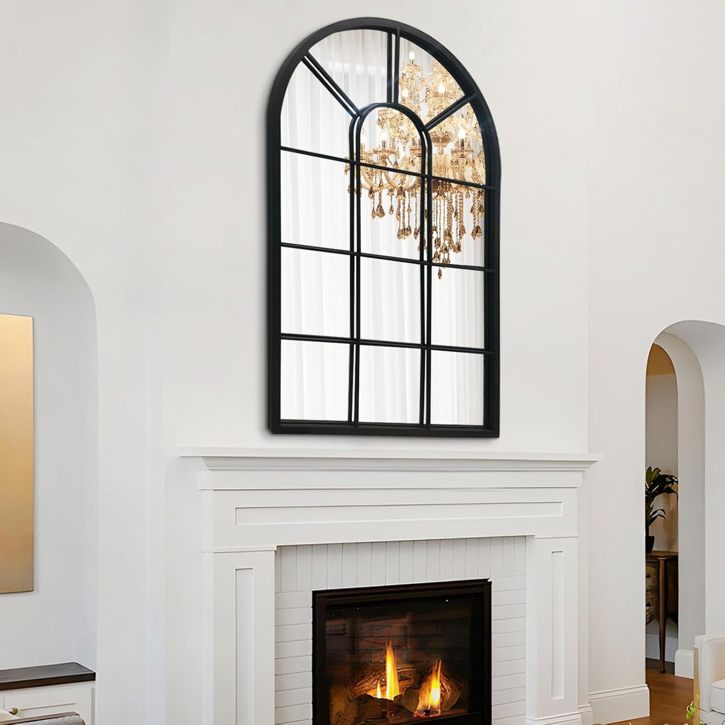 HQiJun Black Arched Window Mirror, Farmhouse Decorative Wall Mirrors for Living Room, Bedroom, Entryway, Bathroom Vanity, Fireplace Mantel, Window Pane Mirror Wall Decor (Black, 31.5 x 20 x1)