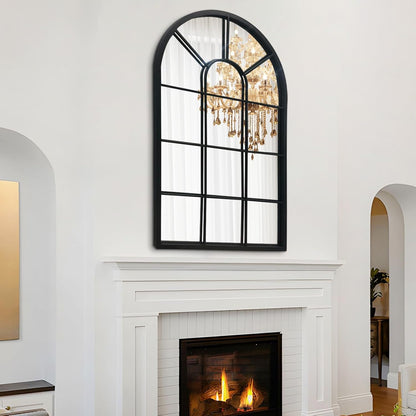 HQiJun Black Arched Window Mirror, Farmhouse Decorative Wall Mirrors for Living Room, Bedroom, Entryway, Bathroom Vanity, Fireplace Mantel, Window Pane Mirror Wall Decor (Black, 31.5 x 20 x1)