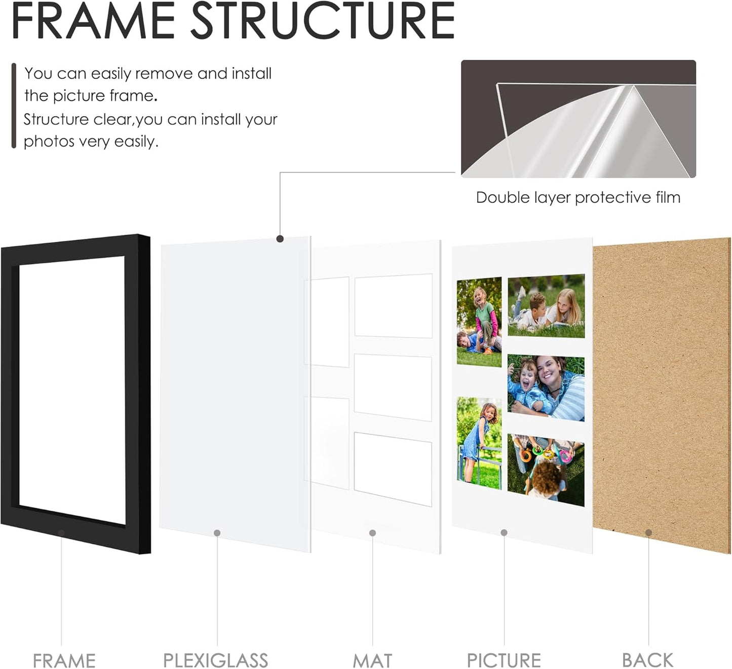 DUENPY 14x26 Collage Picture Frame 4x6 Collage Picture Frame Displays Twelve 4x6 inch Photos Available Horizontal Wall Mounting Display and Vertical Black - Colors A