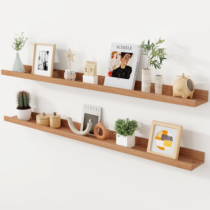 Axeman Oak Picture Ledge Shelf, 48 Inch Floating Shelves Set of 2, Solid Oak Wood Wall Shelves with Lip, Wall Decor Storage for Bedroom Living Room Bathroom Kitchen Nursery Photo Picture, Natural Oak