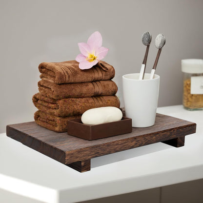 (12 x 7 Inch) Wood Riser Soap Tray, Farmhouse Wood Pedestal Stand for Kitchen Counter Sink, Rustic Wooden Riser Decorative Bathroom Counter Dishes Plant Bottles Candles Display