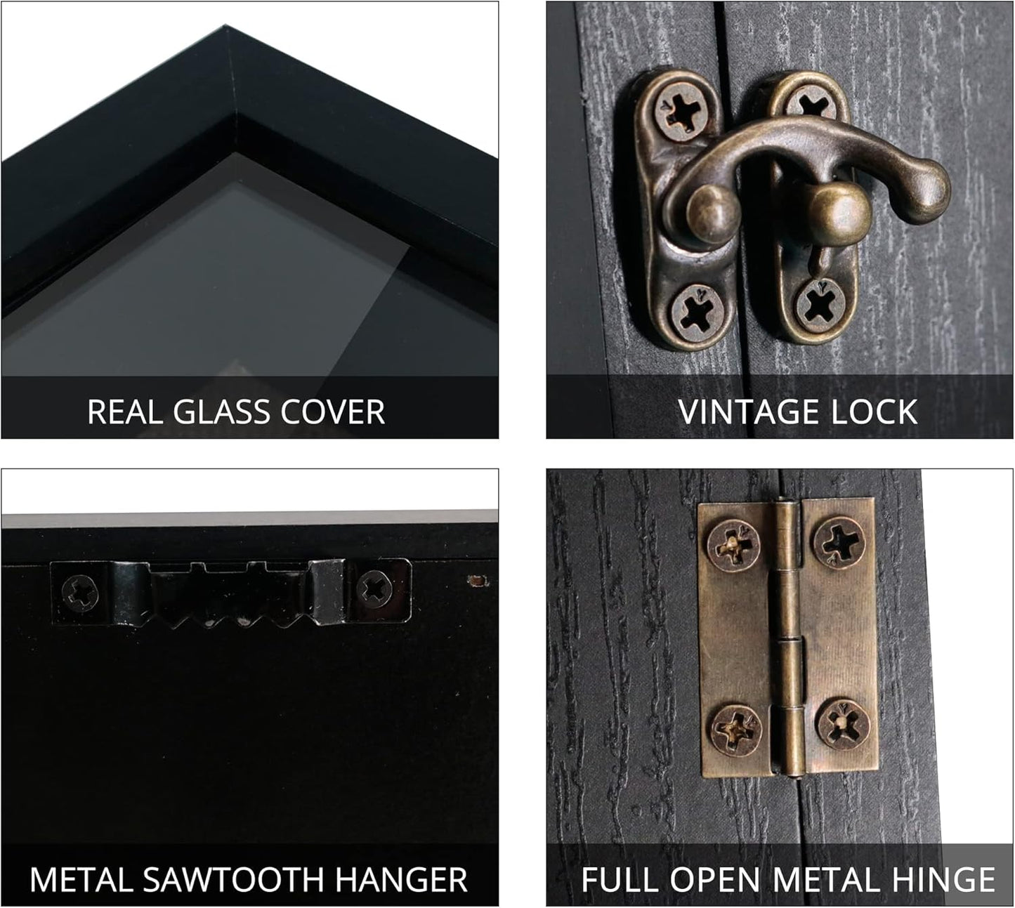 GraduatePro Shadow Box Frame 11x14 Display Case with Linen Back, Real Glass Window Door with Hinge, Picture Frame Wedding Bouquet Memorabilia Medals Photos Memory Box for Keepsakes, Carbonized Black